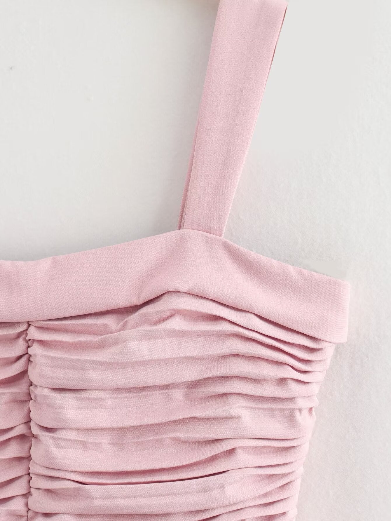 Pink Square-Neck Ruched Sleeveless A-Line Mini Dress