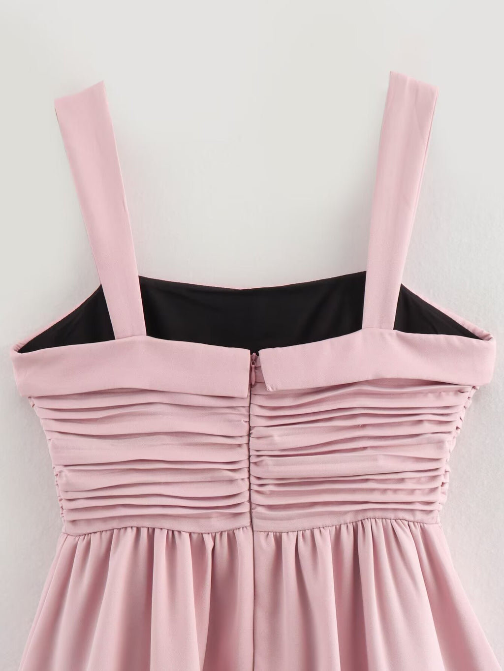 Pink Square-Neck Ruched Sleeveless A-Line Mini Dress