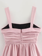 Pink Square-Neck Ruched Sleeveless A-Line Mini Dress