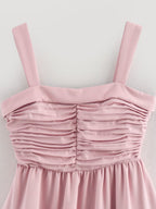 Pink Square-Neck Ruched Sleeveless A-Line Mini Dress