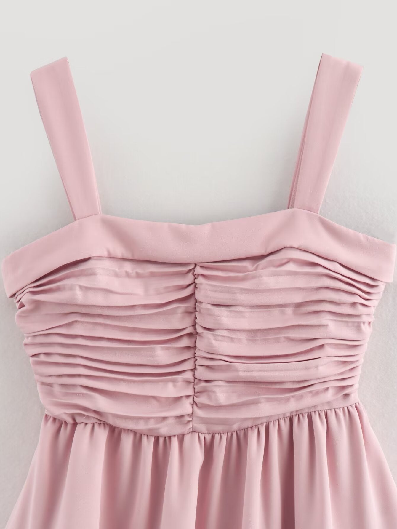Pink Square-Neck Ruched Sleeveless A-Line Mini Dress