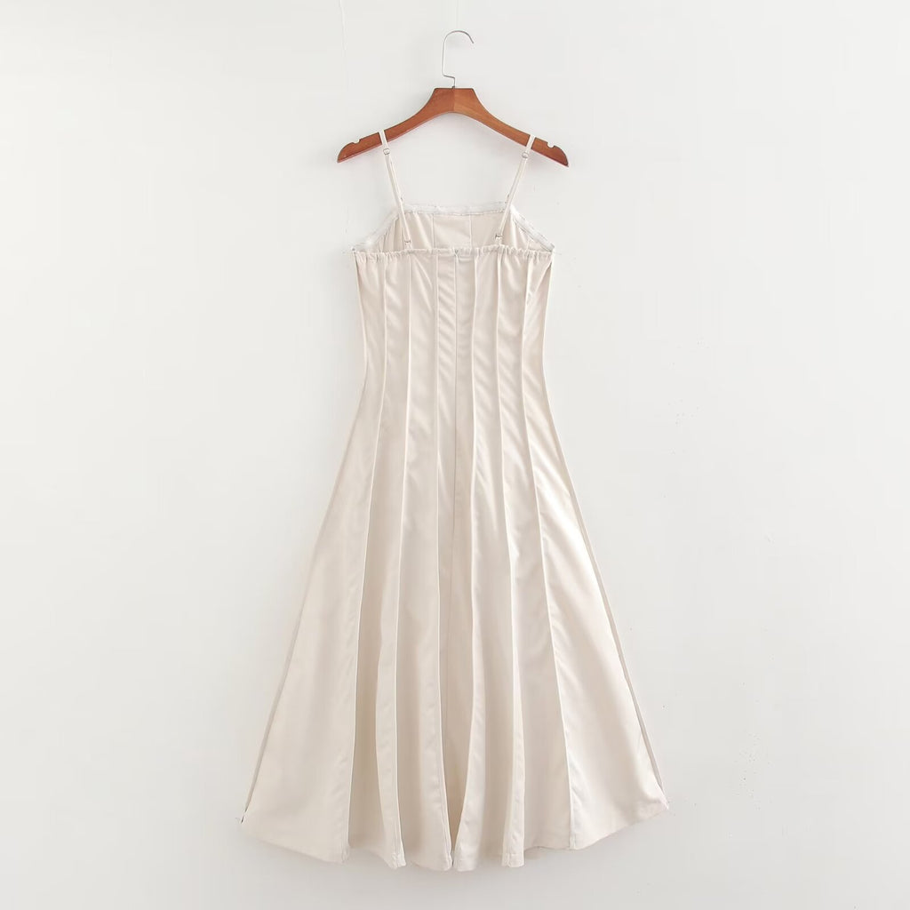 Spring Summer Women Clothing Dress Elegant Sexy Pleated Solid Color off the Shoulder Slim Fit Large Swing Dress
