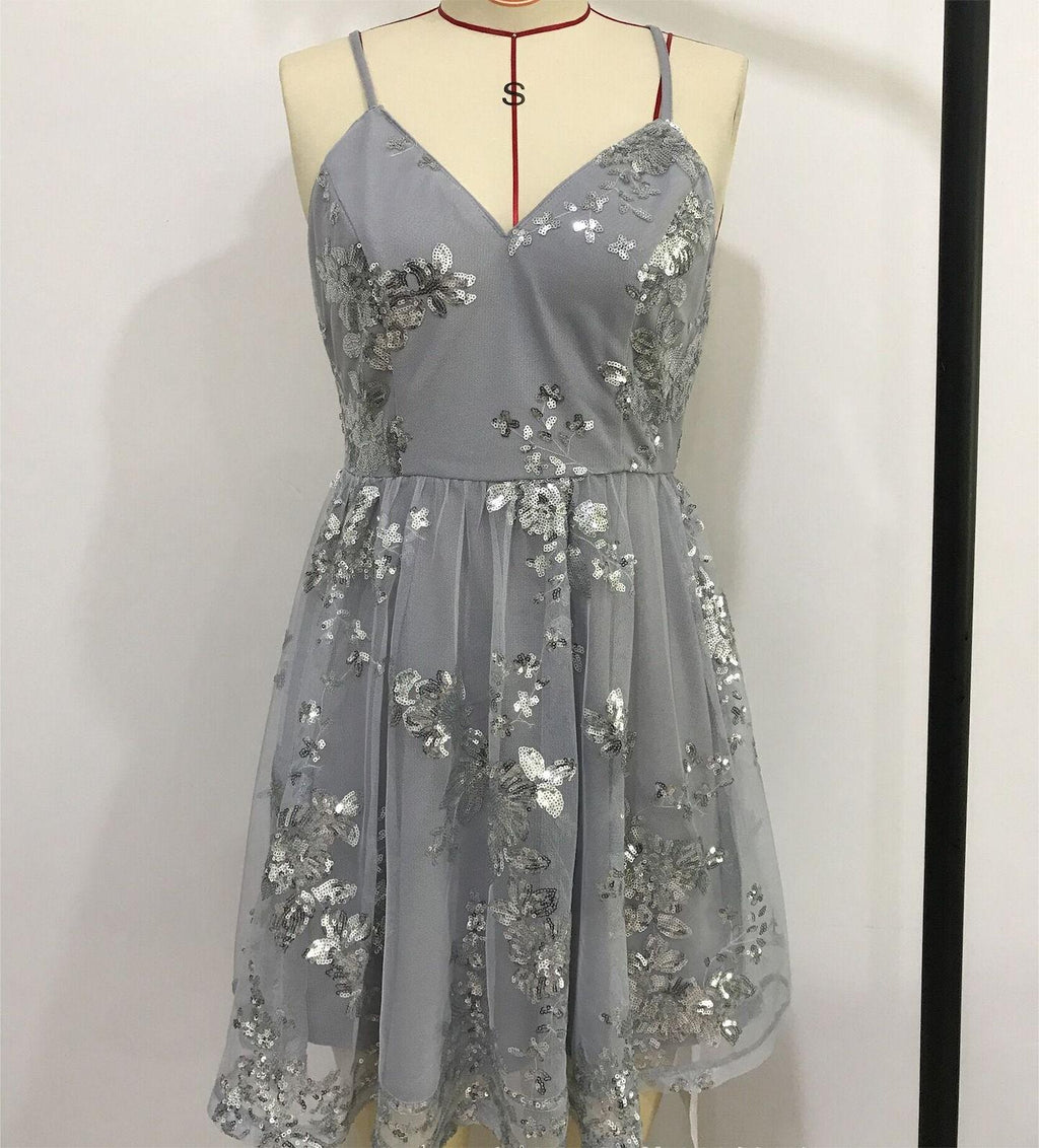 Women's Spaghetti Strap Sleeveless Sequin Embroider Dress