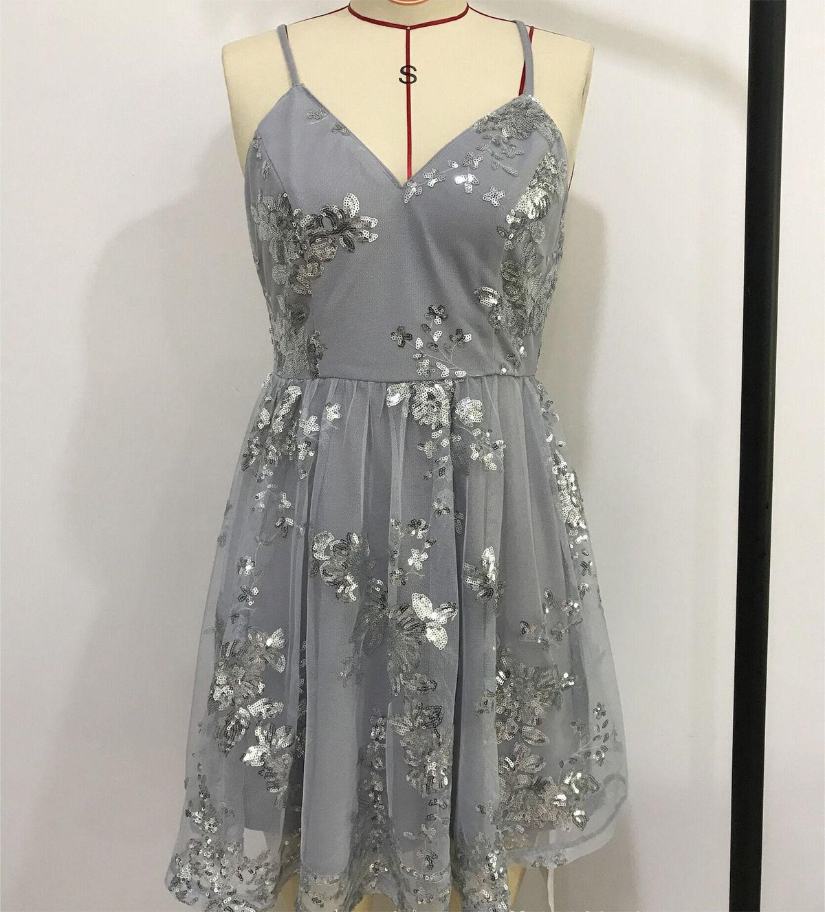 Women's Spaghetti Strap Sleeveless Sequin Embroider Dress