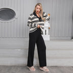 Spring Color Block Two-Piece Set Knitted Pant Sets