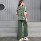 Women's Crew Neck Short-Sleeve Sweater High-Waisted Two-Piece Pant Sets