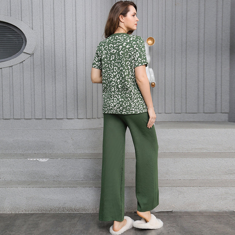 Women's Crew Neck Short-Sleeve Sweater High-Waisted Two-Piece Pant Sets