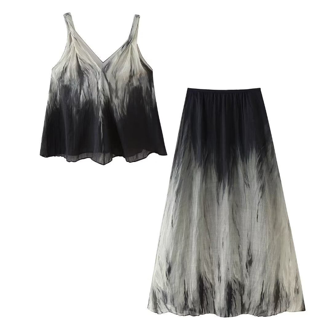 Women's Tie Dye Printed Vest and Skirt Two-Piece Set