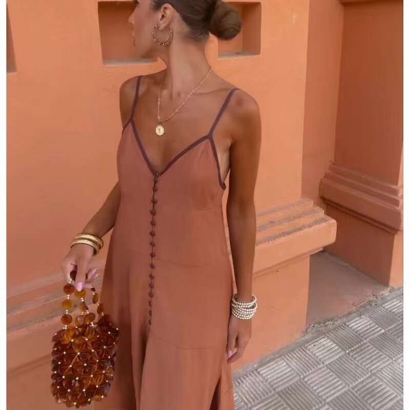 V-Neck Sling Midi Dress