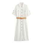 Linen Shirt Dress With Waistband