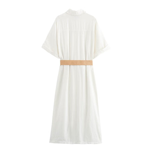 Linen Shirt Dress with Waistband