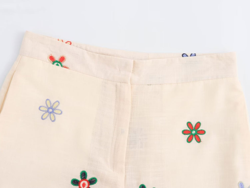 Clothing Floral Embroidered Shirt Straight Leg Pants Set
