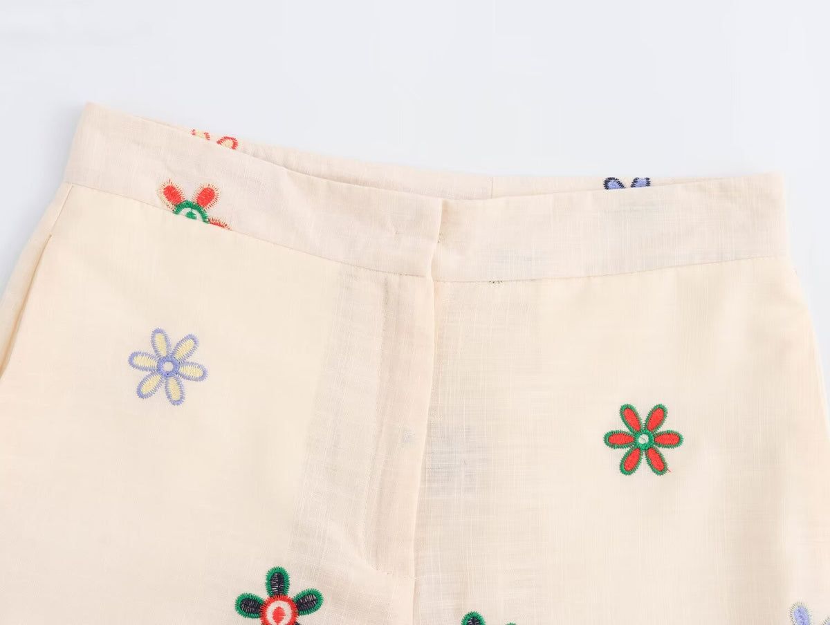 Clothing Floral Embroidered Shirt Straight Leg Pants Set