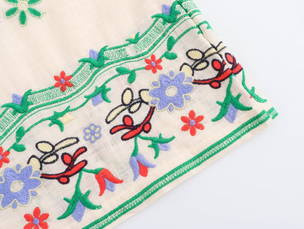 Clothing Floral Embroidered Shirt Straight Leg Pants Set