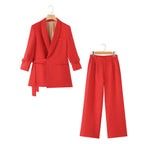 Solid Color Office Work Pant Set