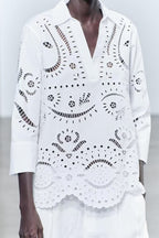 Women's Clothing French Loose Hollow Out Cutout Embroidery Loose Shirt