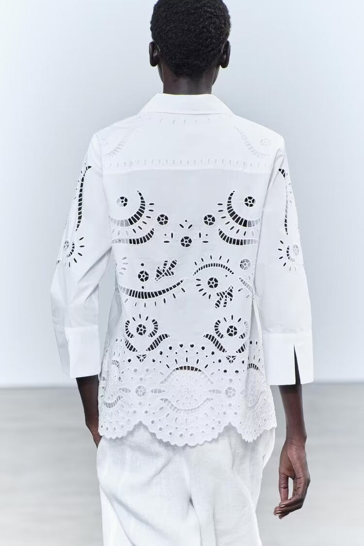 Women's Clothing French Loose Hollow Out Cutout Embroidery Loose Shirt