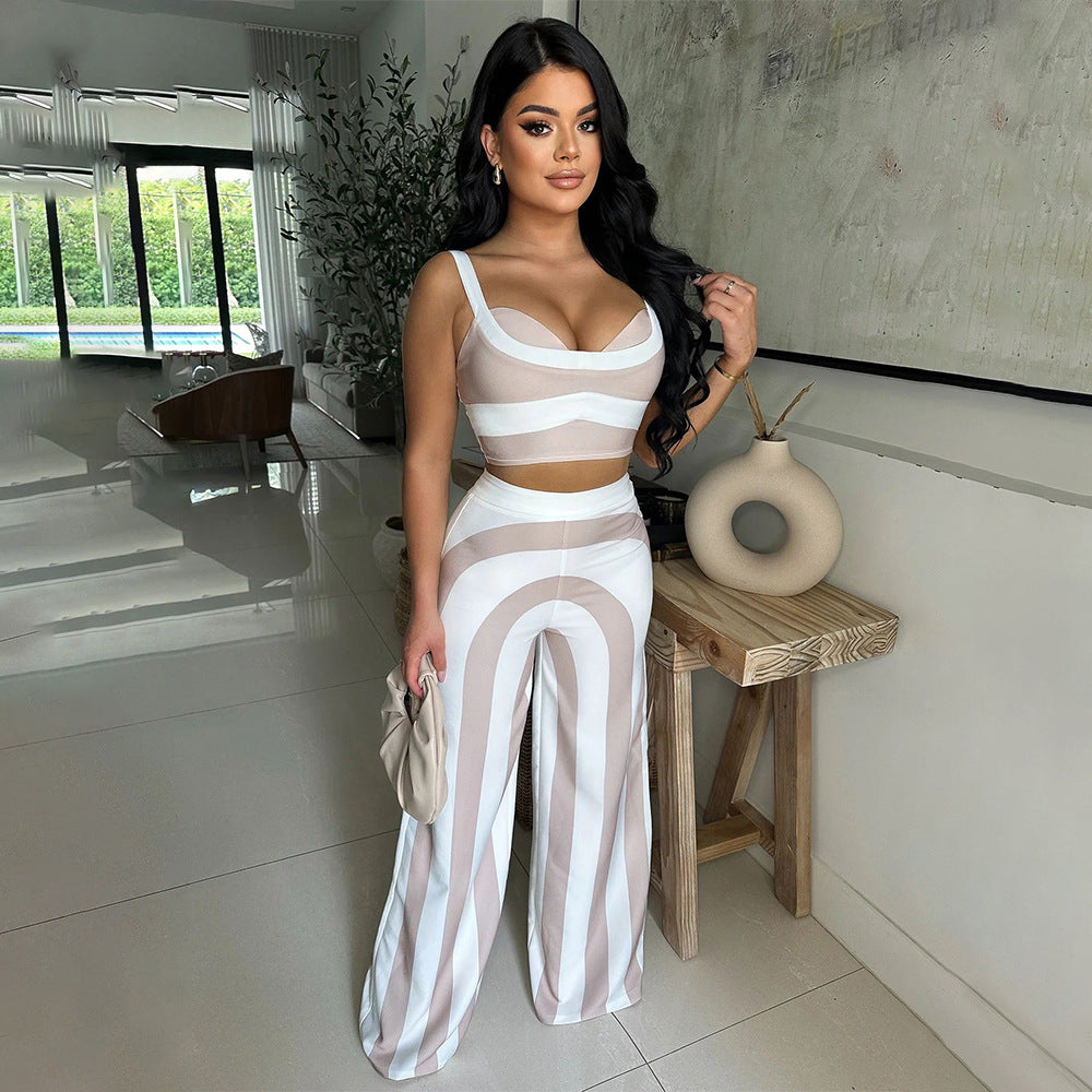Summer Popular Striped Sling Casual Set