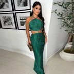 Women's Halter Backless Lace-Up Split Maxi Dress