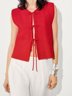 Women's Bow Small V Neck Sleeveless Knitted Vest