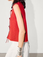 Women's Bow Small V Neck Sleeveless Knitted Vest