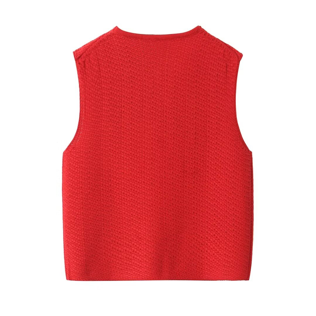 Women's Bow Small V Neck Sleeveless Knitted Vest
