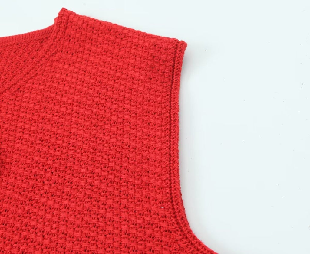 Women's Bow Small V Neck Sleeveless Knitted Vest