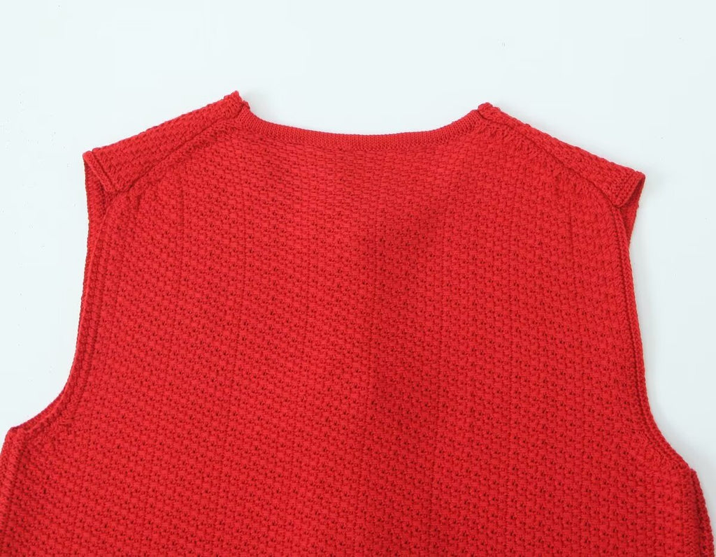 Women's Bow Small V Neck Sleeveless Knitted Vest