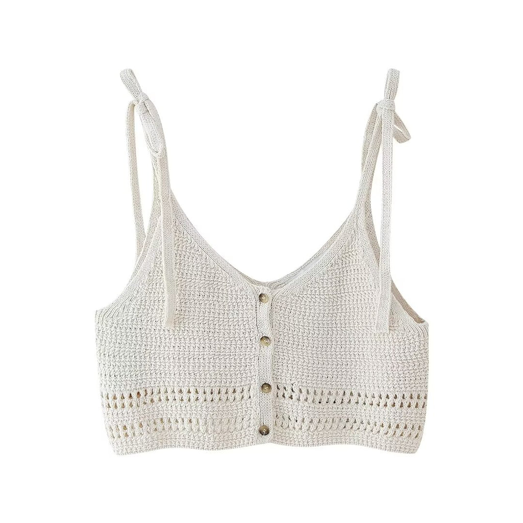 Women's Single Breasted Backless Lace Up Knitted Top