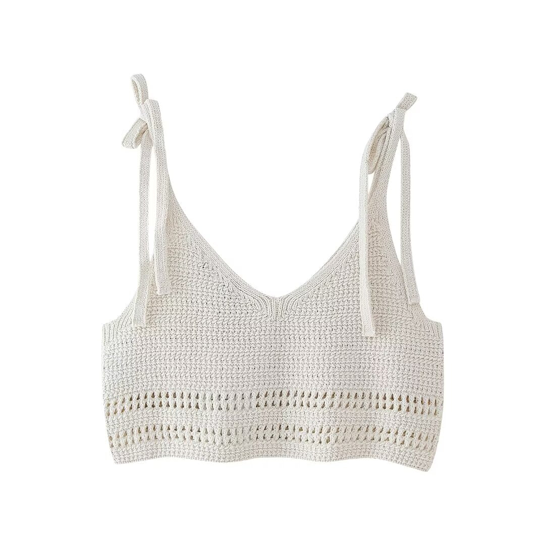 Women's Single Breasted Backless Lace Up Knitted Top