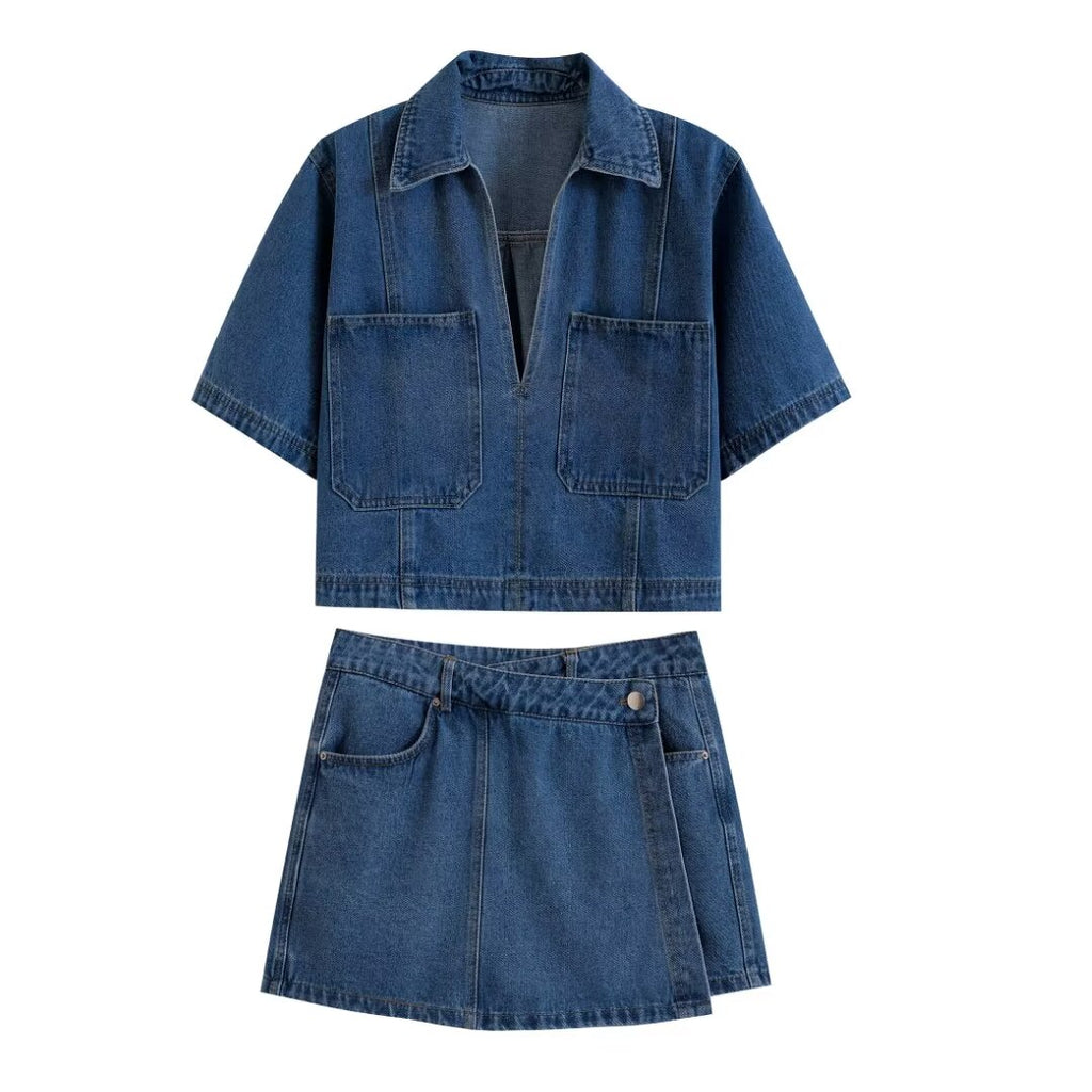 Women's Summer Short Denim Top and Pants Two-Piece Set