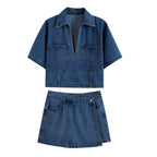 Women's Summer Short Denim Top and Pants Two-Piece Set