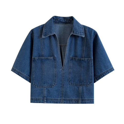 Women Clothing Summer Short Denim Shirt Culottes