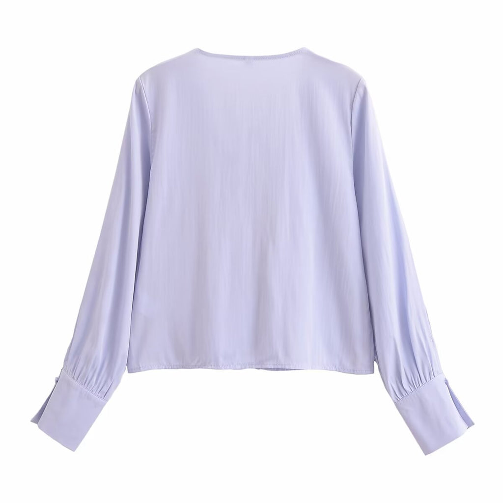 Women's Slimming Elegant French Ruffled Gentle V Neck Blouse Shirt