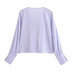 Women's Slimming Elegant French Ruffled Gentle V Neck Blouse Shirt