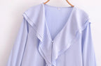 Women's Slimming Elegant French Ruffled Gentle V Neck Blouse Shirt