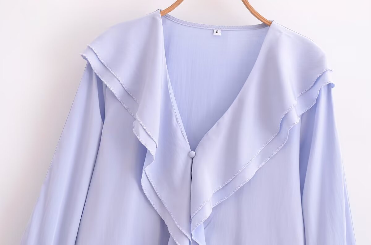 Women's Slimming Elegant French Ruffled Gentle V Neck Blouse Shirt