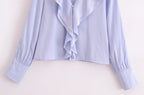 Women's Slimming Elegant French Ruffled Gentle V Neck Blouse Shirt