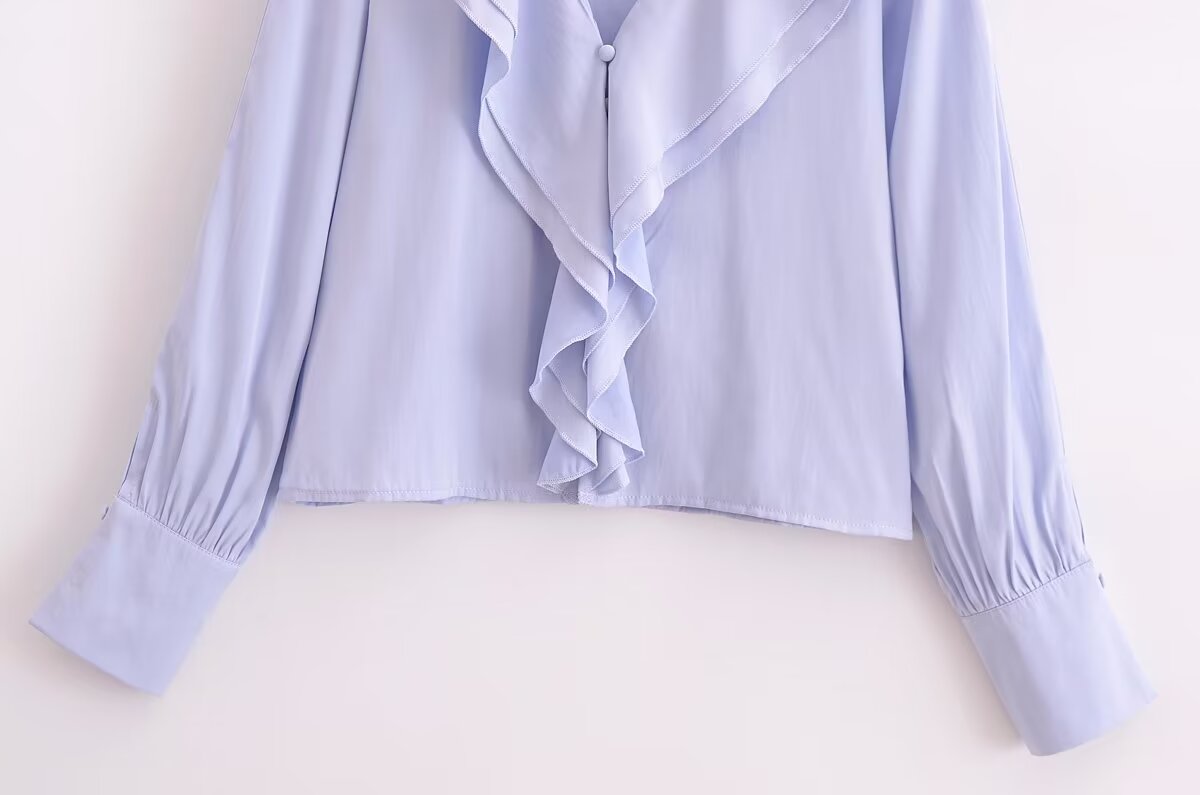 Women's Slimming Elegant French Ruffled Gentle V Neck Blouse Shirt