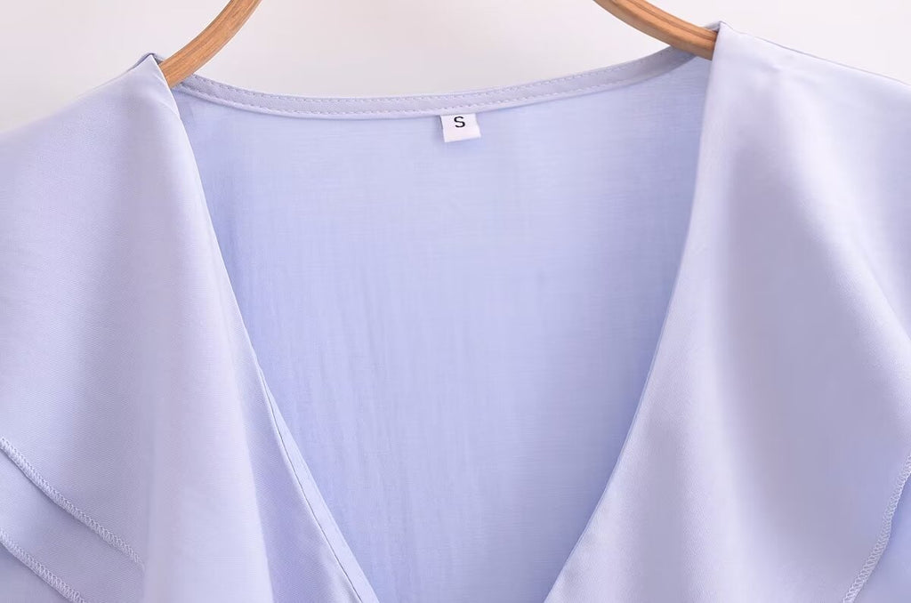 Women's Slimming Elegant French Ruffled Gentle V Neck Blouse Shirt