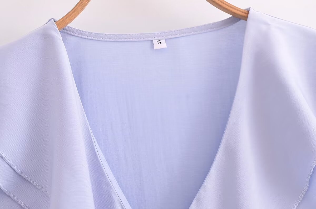 Women's Slimming Elegant French Ruffled Gentle V Neck Blouse Shirt