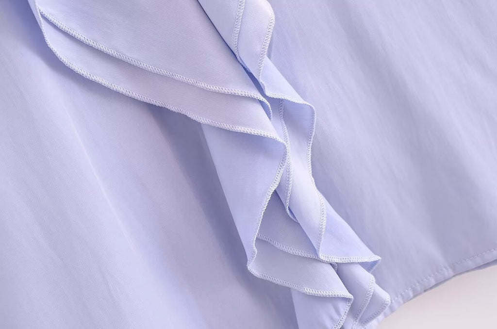 Women's Slimming Elegant French Ruffled Gentle V Neck Blouse Shirt