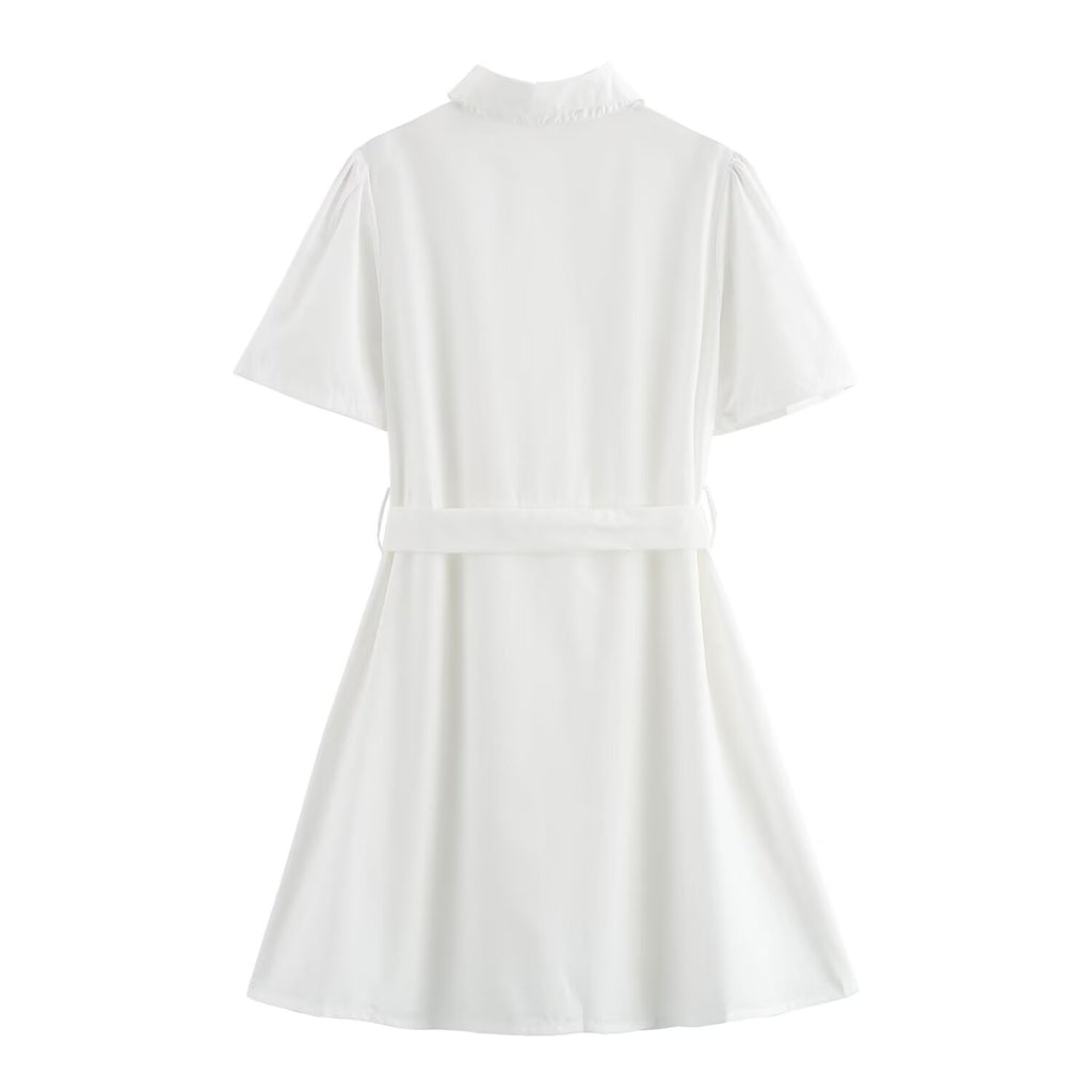 Simple White Belt Shirt Dress