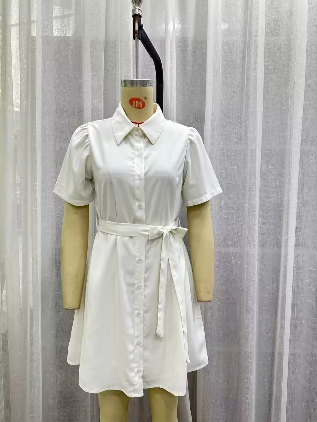Simple White Belt Shirt Dress