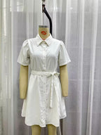Simple White Belt Shirt Dress