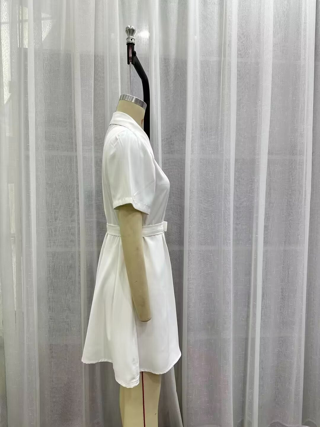 Simple White Belt Shirt Dress