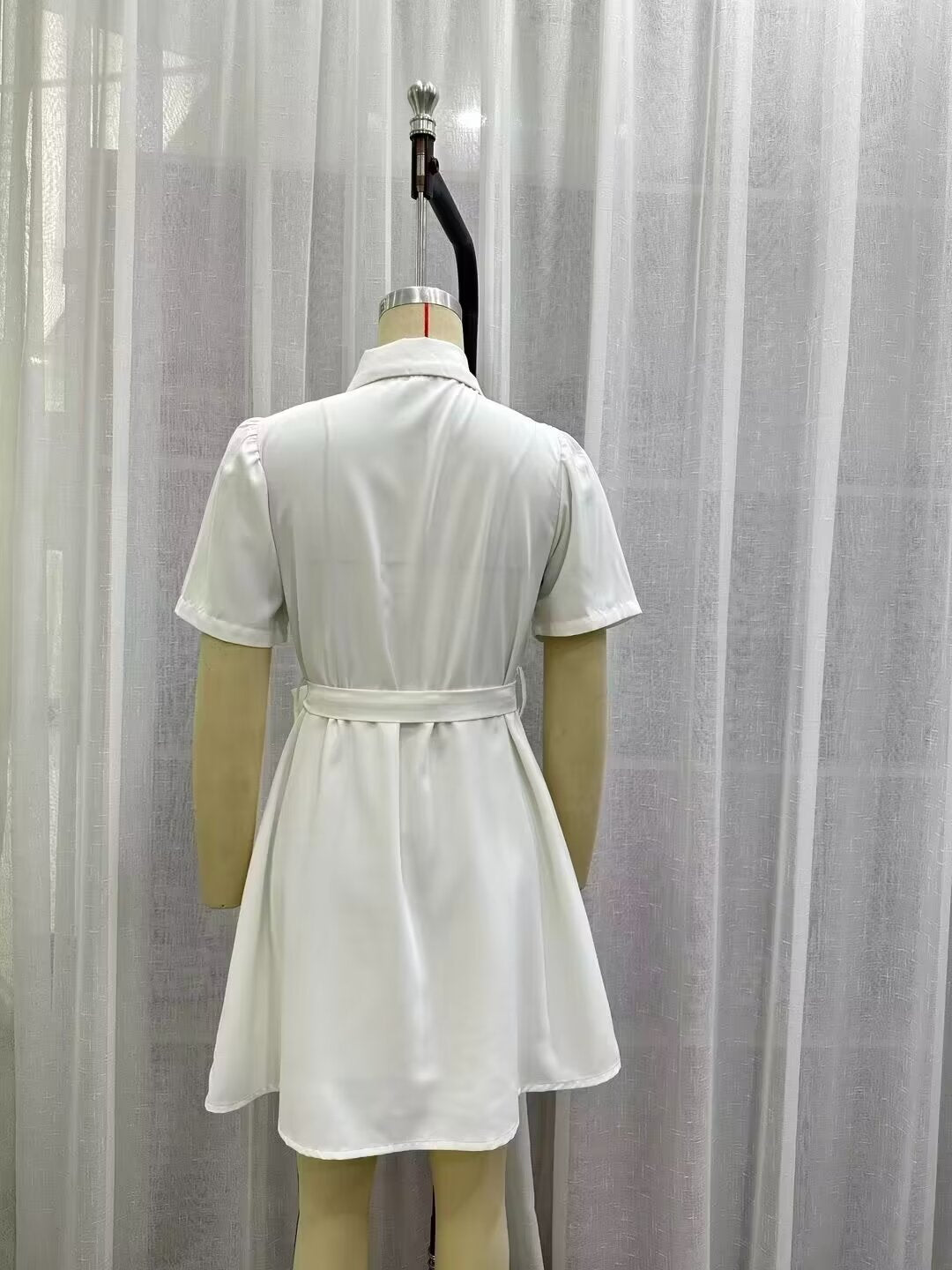 Simple White Belt Shirt Dress