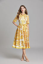 Women's Printed Belted A-Line Dress