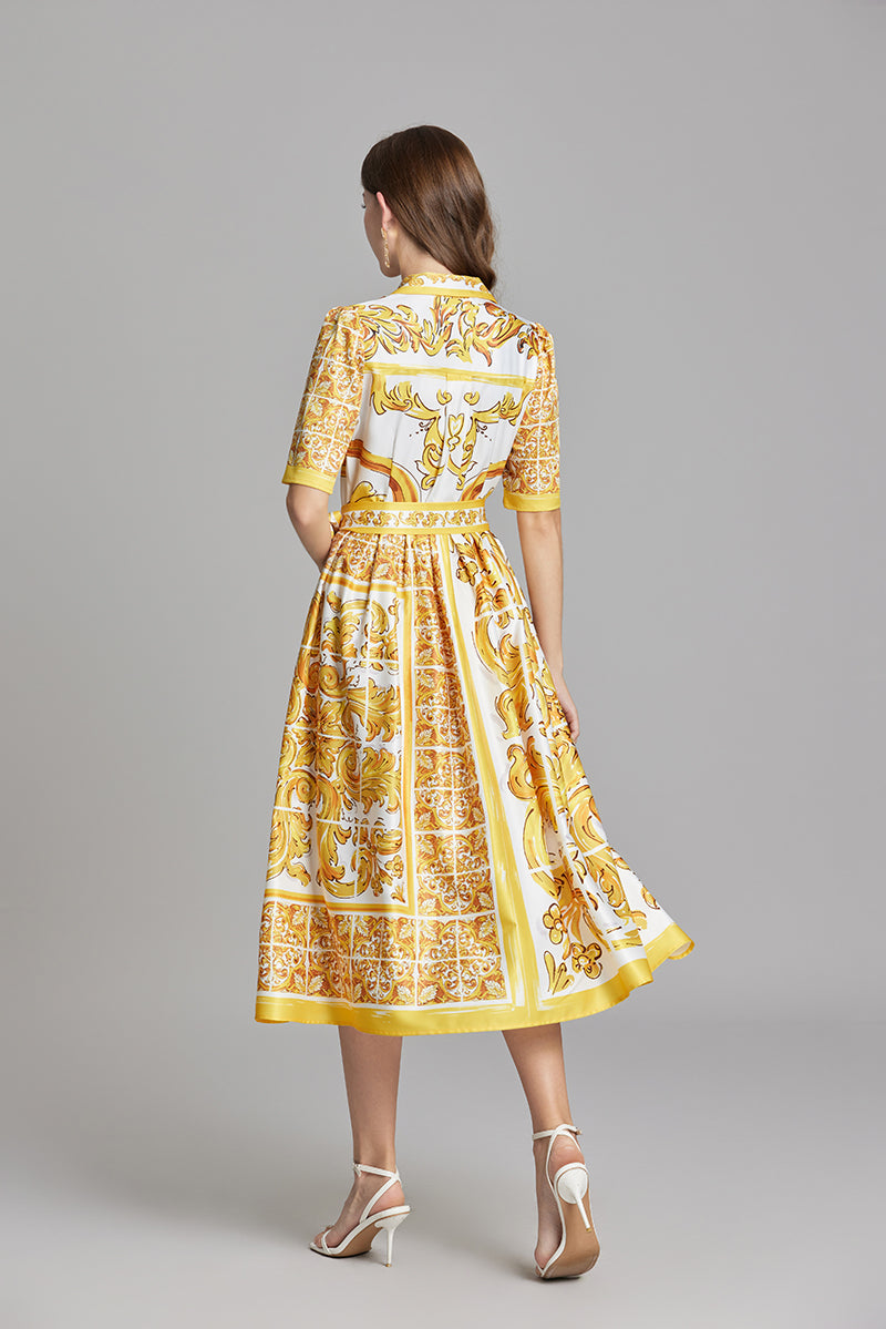 Women's Printed Belted A-Line Dress