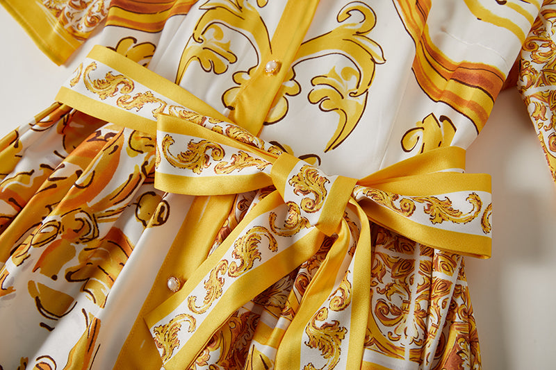 Women's Printed Belted A-Line Dress